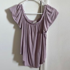 Purple with white strips short sleeve shirt size S